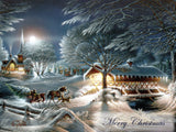 Merry Christmas Snowy Night Christmas Holiday Seasons Greeting Card