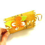 Small Bag Floral Embroidery Makeup Purse Handmade Leather Key Wrist Holder Pouch