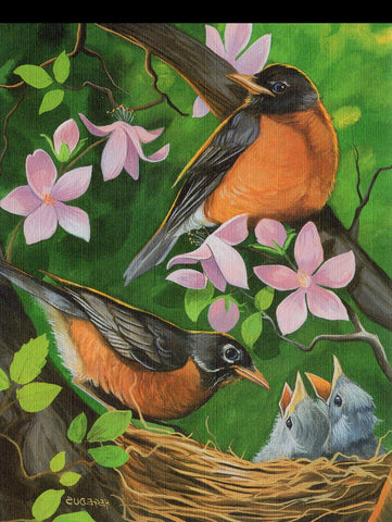 Orange Plumage Birds with their Chicks in their Nest Birds Collection Blank Art