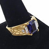 Men's Fashion Gold Color Ring W/Blue Stone & Simulated Diamonds Size 12.5