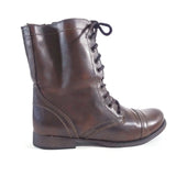 Steve Madden Women's Troopa Combat Boots Brown Leather Zip & Lace Up Gift F/Her