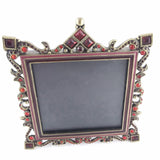 Vintage Ornate Photo Frame Metal W/Red Stones 3x3 Table Top