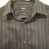 Men's Cotton Striped Casual Long Sleeve Dress Shirt Dark Gray Medium