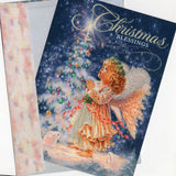 "Christmas Blessings" Golden Angel Girl Sparkling Christmas Greeting Card