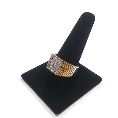 Men's Gold Color Square Ring W/Simulated Diamonds Size 12