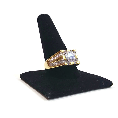 Men's Gold Tone Ring W/ Simulated Diamonds Beautiful Jewelry Jewel Gift for Him