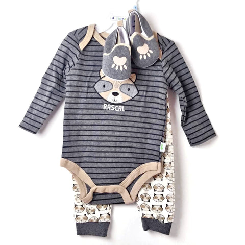 Baby Outfit Long Sleeves Tight-Fit 6-9M 3 Pc. W/Shoes Duck Duck Goose Gray/Pink