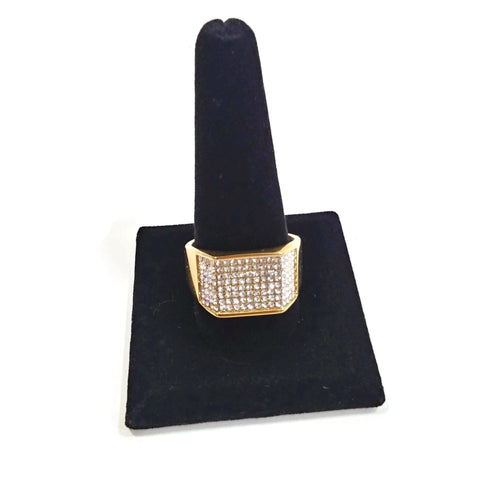 Men's Gold Color Square Ring W/Simulated Diamonds Size 12