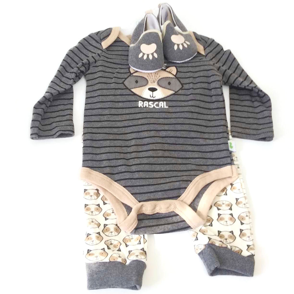 Baby Outfit Long Sleeves Tight-Fit 6-9M 3 Pc. W/Shoes Duck Duck Goose Gray/Pink