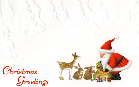 Embossed Christmas Greeting Card Santa Claus Give Gifts to Animals