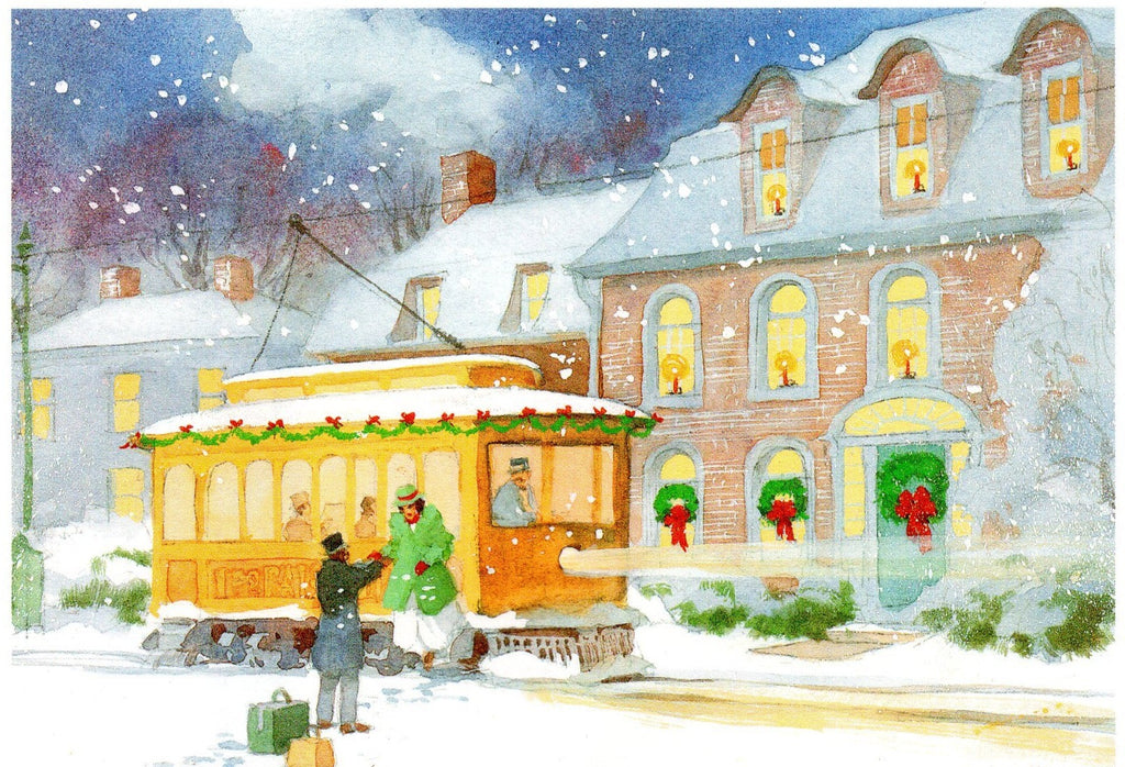 A Snowy Evening Christmas Holiday Season Greeting Card Art Paint
