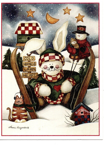 Snowman Christmas Holiday Wishes Snow Man Skier Seasons Greeting Card Gift VTG