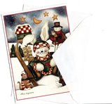 Snowman Christmas Holiday Wishes Snow Man Skier Seasons Greeting Card Gift VTG