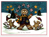 Happy Gingerbread Man in Snow Christmas Holiday Seasons Greeting Card