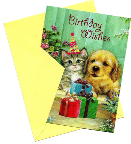 Birthday Wishes Greeting Card a Dog and a Cat