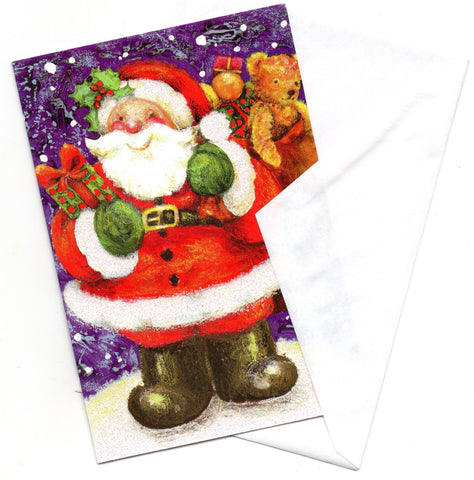 Santa Claus W/Gifts Holidays Seasons Wishes Marry Christmas Greeting Card
