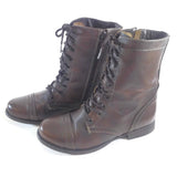 Steve Madden Women's Troopa Combat Boots Brown Leather Zip & Lace Up Gift F/Her