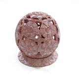 Burner for Incense Cones and Candle Holder Soapstone Carved T-Lite Ball Flowers