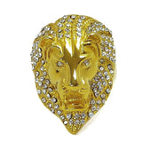 Lion Head Ring Unisex Goldtone W/Simulated Diamonds Fashion Men's Women's Ring