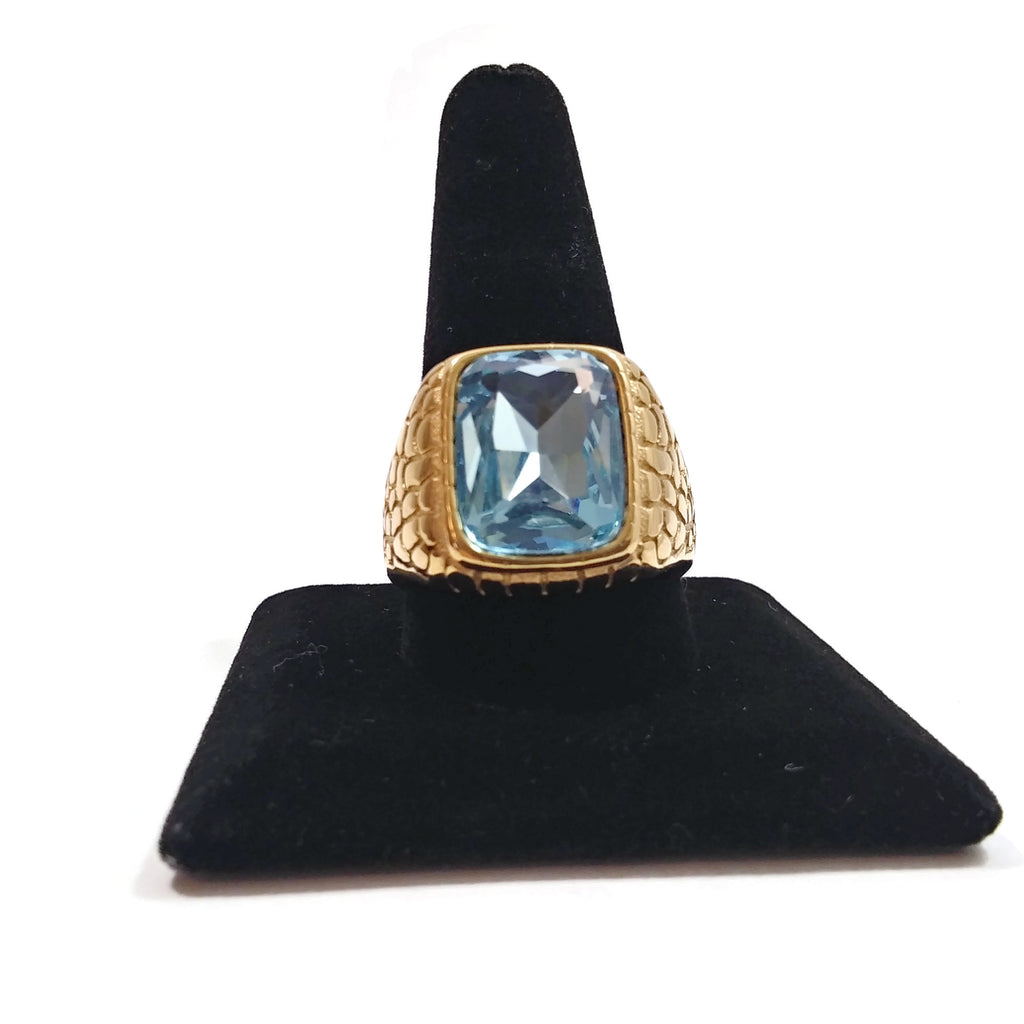 Men's Ring with Blue Stone Gold Tone Color Size 11.5