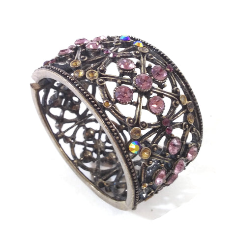Women's Cuff Bracelet Metal Stoned Decorative Vintage Bangle Handmade Jewelry