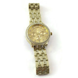 Unisex Men & Women Bracelet Wrist Gold Tone Color Watch W/Simulated Diamonds