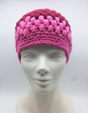 Winter Hat 100% Wool Knitted Handmade Women Warm Cap Skull Beanie Pink/Bordeaux