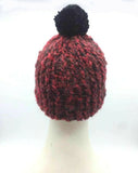 Winter Knitted Hat Handmade Unisex Warm Wool Skull Beanie Pom Pom Cap Bordeaux