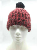 Winter Knitted Hat Handmade Unisex Warm Wool Skull Beanie Pom Pom Cap Bordeaux