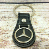 Mercedes Benz Car Pillow Headrest Set of 2 & Black Leather/Silver Keyring